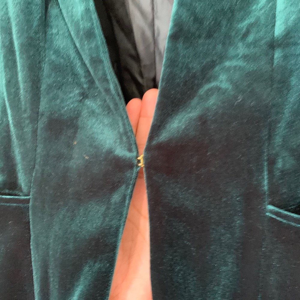 Calvin Klein Velvet Blazer Women 6 Green Emerald Holiday Academia Christmas Chic - Picture 5 of 12